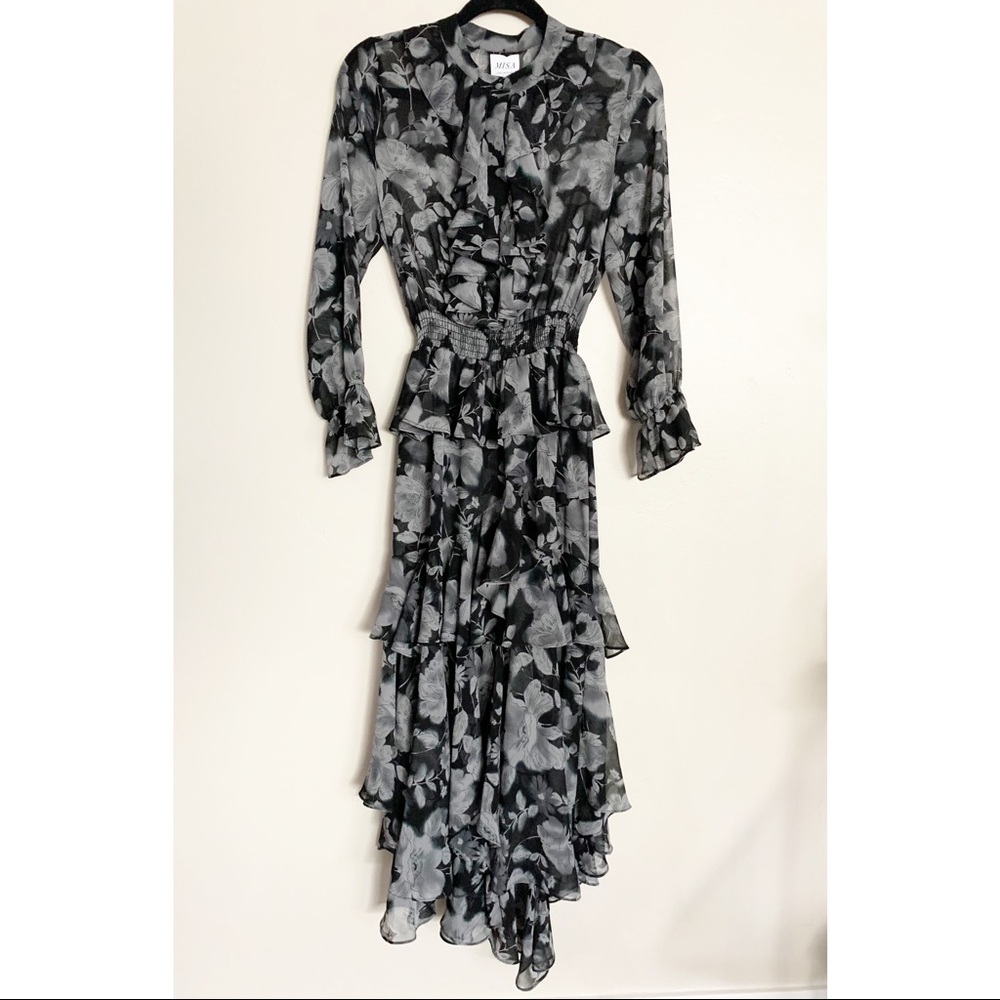 MISA Los Angeles Black Foral Agnese Midi Dress S - Picture 2 of 14